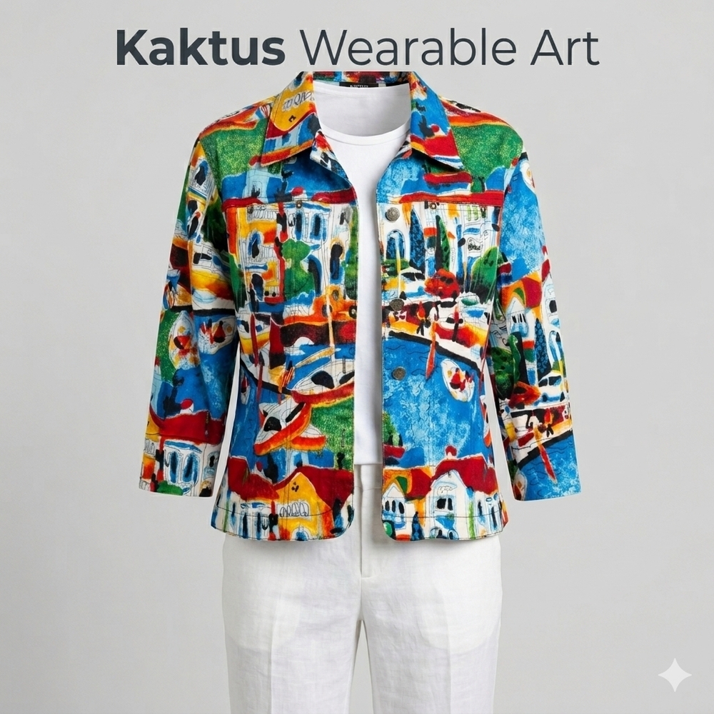 Kaktus Wearable Art Colorful Scenic Print Women's Jacket - Sz L